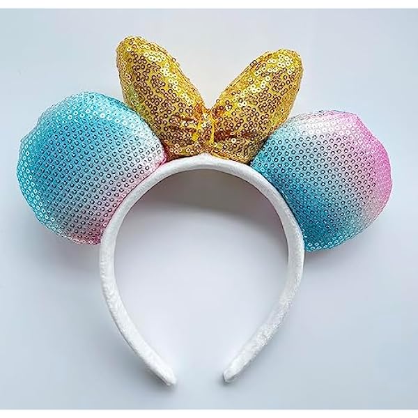 A Miaow 3D Zwarte Muis Pailletten Oren Hoofdband MM Glitter Vlinder Haar Sluiting Park Supply Volwassenen Vrouwen Foto Accessoire (Regenboog en Gouden)